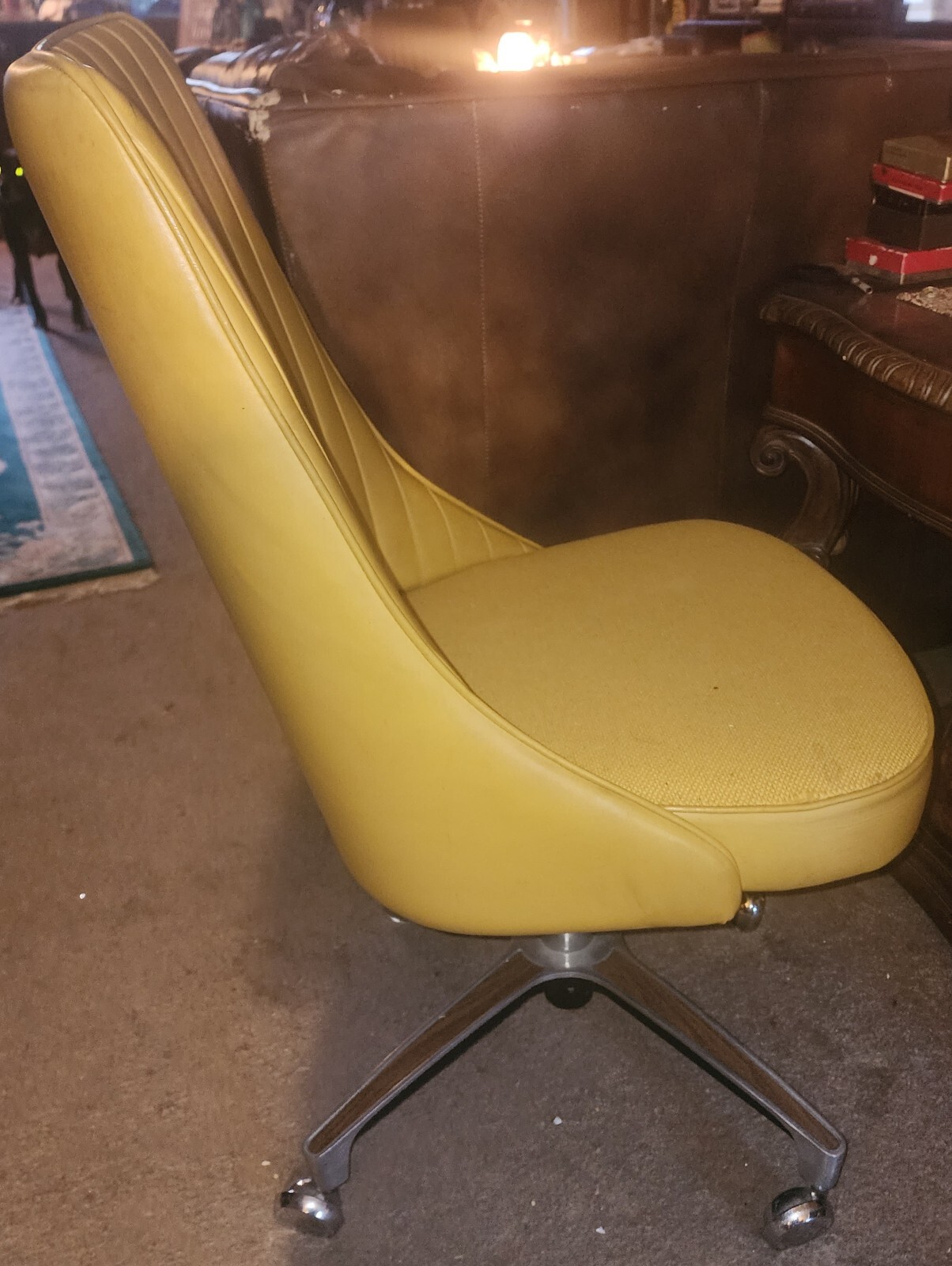 MCM Chromcraft Swivel Office/Dining Chair Vinyl High Back Chrome Wheels