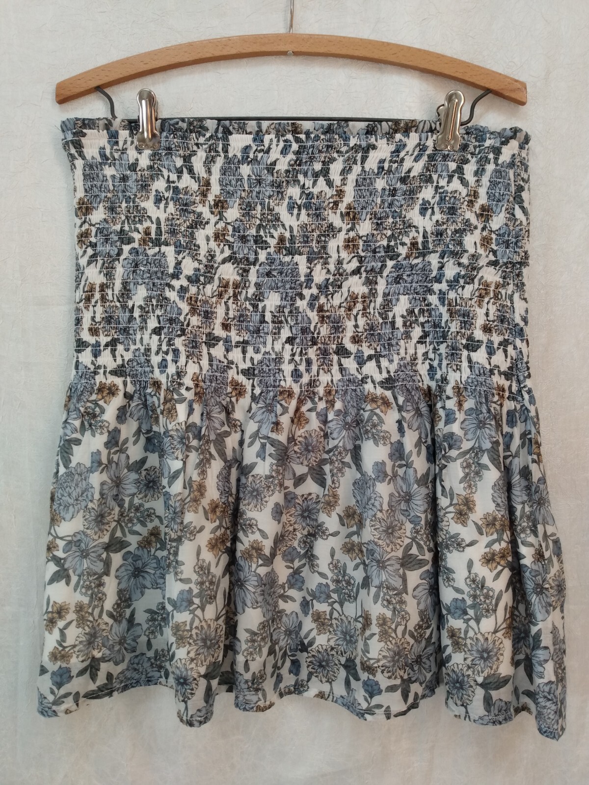 Floral Mini Skirt Womens XL Smocked Waist Cottagecore Boho Festival Skirt-image