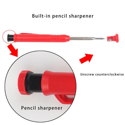 Carpenter Pencil Set Mechanical Pencil Leads Built-in Sharpener Refill Solid - Picture 4 of 18