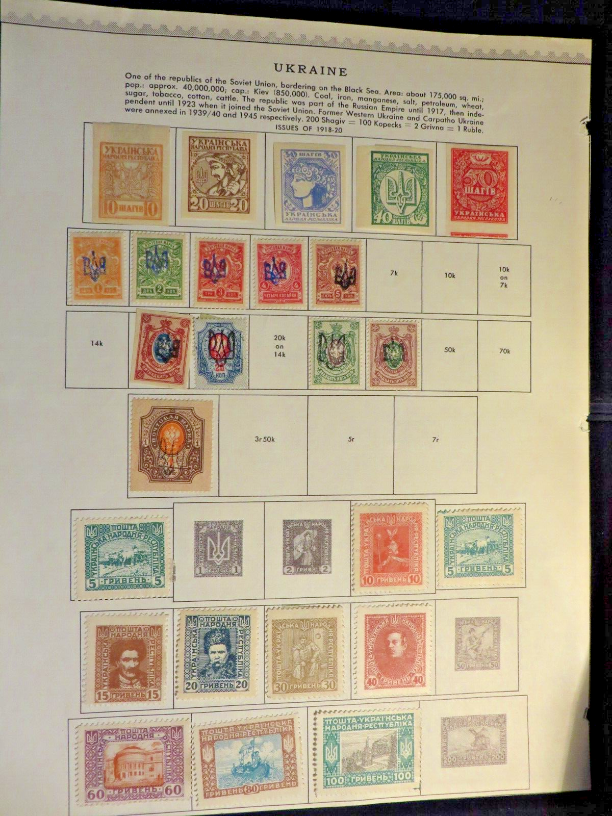 Ukraine Stamps 1918/20 Lightly Hinged to a vintage Album page Treasure Trove N25