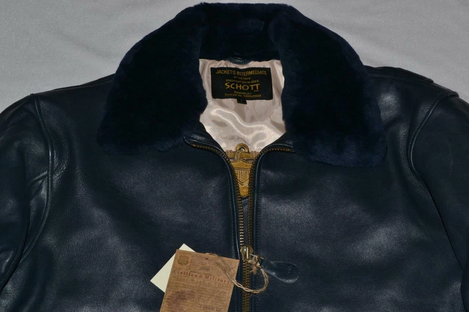 SCHOTT NYC G1SC Lambskin Wings of Gold G-1 Flight Jacket NAVY BLUE  AUTHENTIC - Image 2 of 4