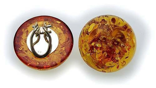 Damen Ohrringe echt Bernstein rund 24 mm in Silber 925 Sterlingsilber Qualität - Bild 2 von 2