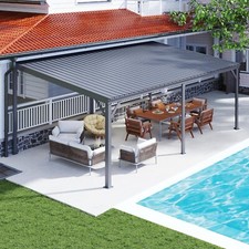 Domi 12x20FT Lean to Gazebo, Wall Mounted Gazebo w/Sloping Roof,Drainage System