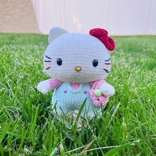 Sky blue Hanamde Kitty Crochet  Pink Purse Style Kitty Amigurumi Plush 6 inch