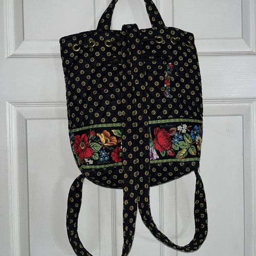 Vera Bradley Vintage drawstring women's backpack Black Milticolor Floral - Picture 5 of 10