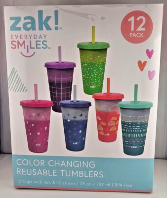 Zak Designs 25-oz. Color-Changing Tumbler 12-Pack Set Reusable