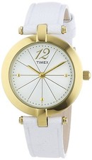 TIMEX GOLD TONE,WHITE LEATHER BAND,WHITE DIAL,CLASSIC WATCH-T2P542