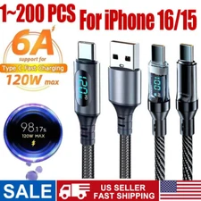 120w Super Fast USB Type-C Charging Braid Phone Charger Lead with Display LOT