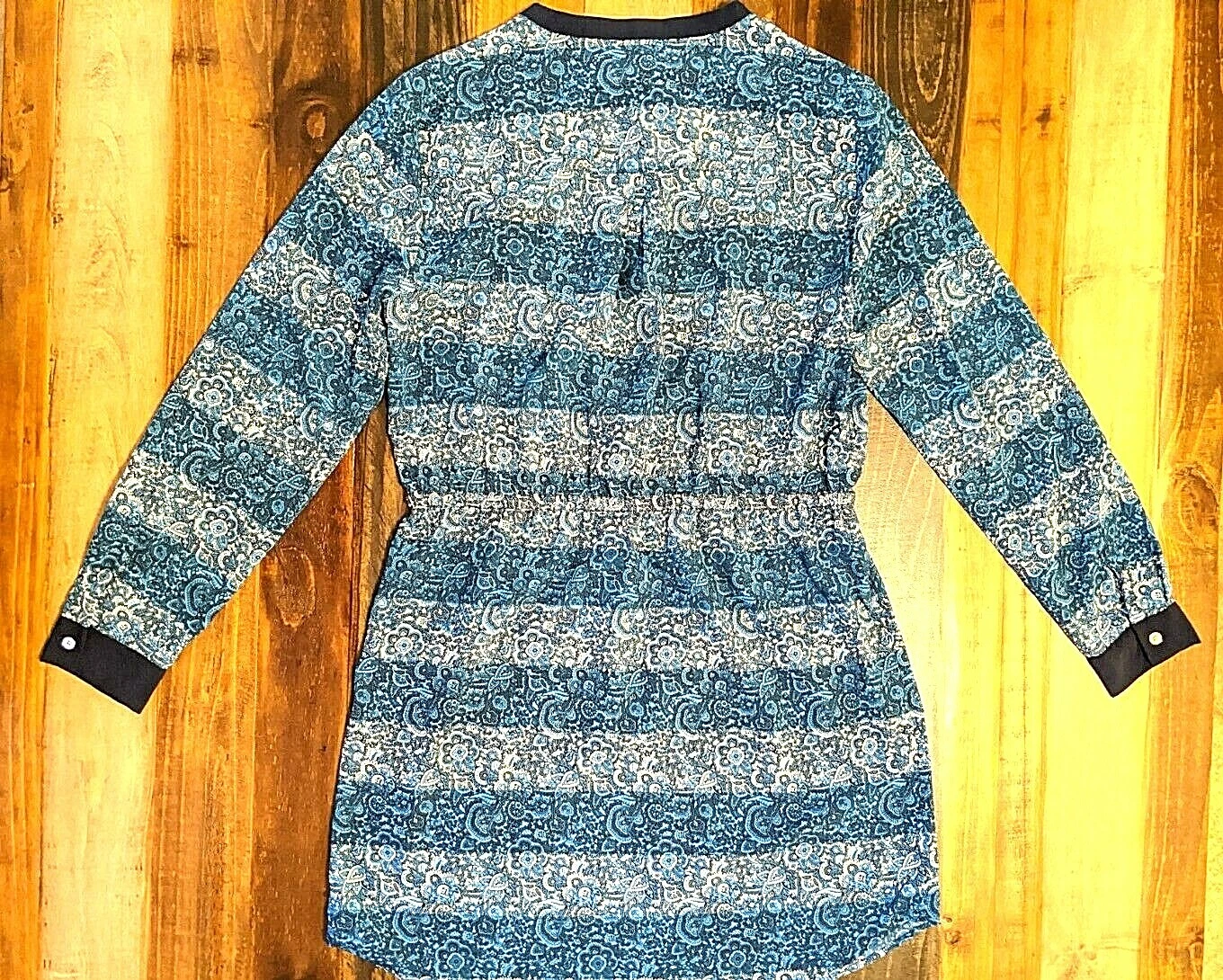 Abito MICHAEL KORS blu paisley con coulisse in vita accenti metallizzati taglia 8