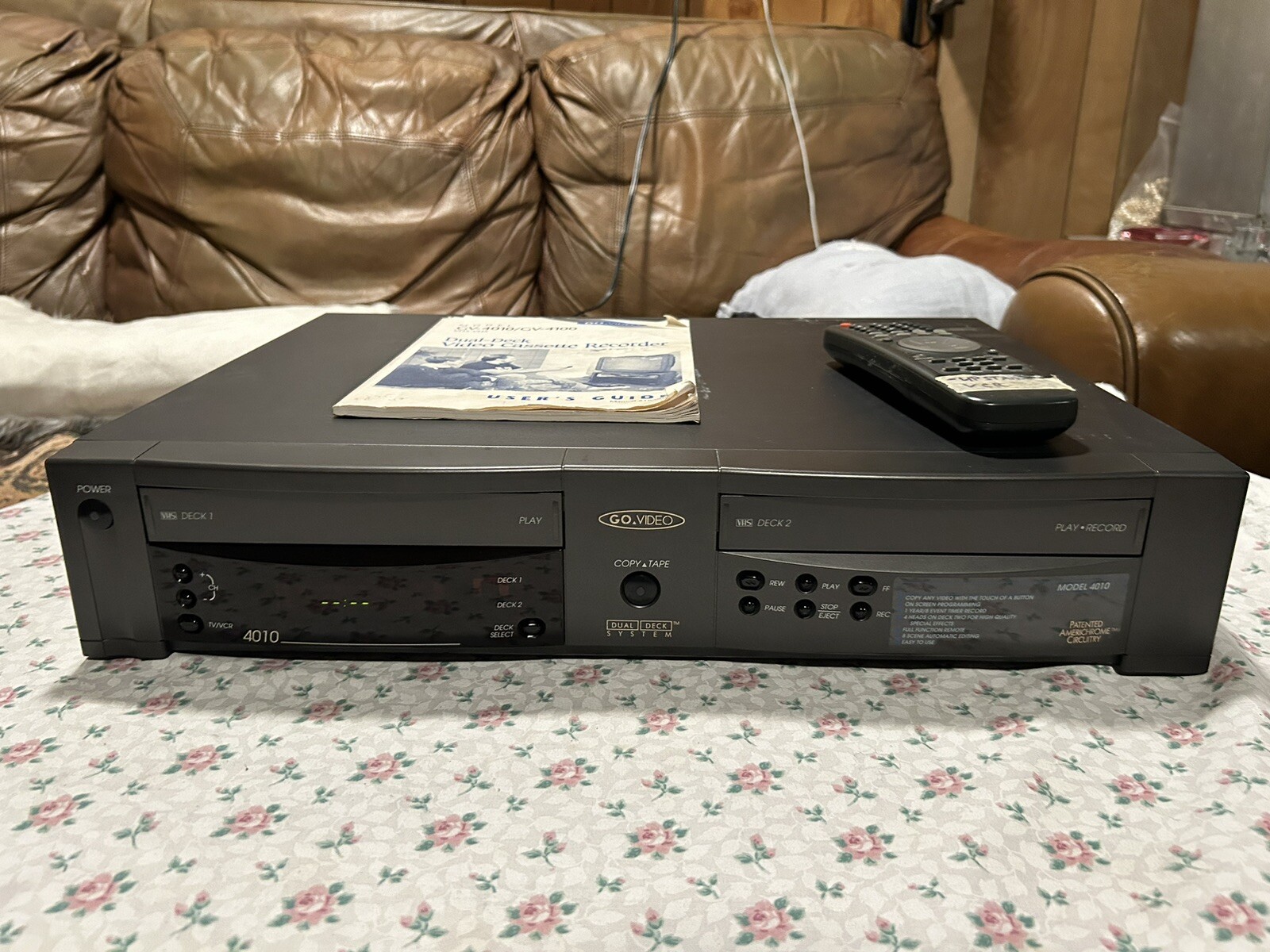 Go Video GV4010 Dual Deck VCR for VHS-to-VHS Copying with Remote Fully Tested Working