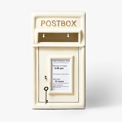 Klassischer elfenbeinfarbener Briefkasten aus Gusseisen | abschließbarer Briefkasten | rostfrei optionale Halterung