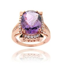 Natural Amethyst Gemstone with Rose Gold Plated 925 Sterling Silver Ring 3230