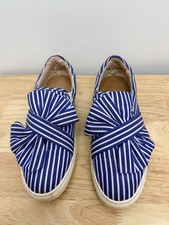 Halogen Striped Bow Sneakers Womens 8M Blue White Slip On Coastal Casual 22