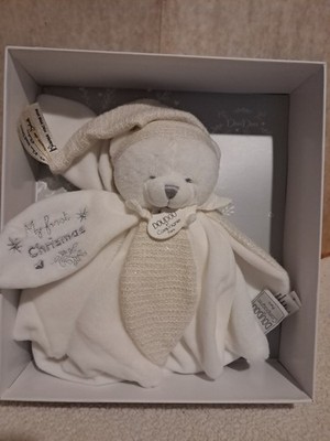 DouDou et Compagnie Paris Teddy Bear Plush Lovey Security Blanket 10'' White