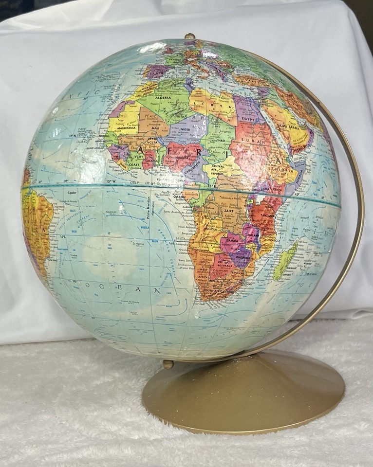 A classic mid-century Replogle 12" globe from the World Nation Series — made in USA and dripping with that 1960s study-room energy.