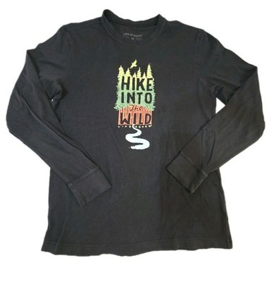 Life is Good Mens Long Sleeve T Shirt Medium M Hike Into The Wild Black Graphic