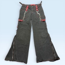 Tripp NYC Pants Womens 1 Black Plaid Strap Chain Cargo Wide Leg Goth Punk