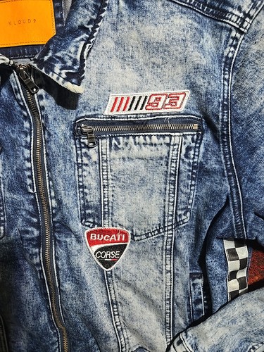 KLOUD 9 Men’s Denim JEAN JACKET 2XL ACID WASH Y2K Look Patched - Picture 3 of 14