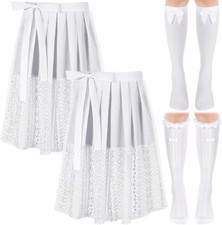 4 Pcs Womens Oktoberfest Costume Set 2 German White Lace Dirndl Dress Apron 2 Pa
