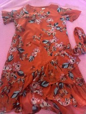 A New Day ruffled Orange floral dress Women s Small Polyester Ruffle Bottom