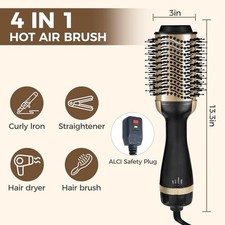 Hair Dryer Brush Hot Air 4-in-1 Styler Volumizer Straightener Curler Blow Dryer