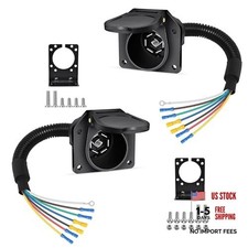 7 Way RV Trailer Light Connector Socket 7 Pin Wire Electrical Trailer 2pc