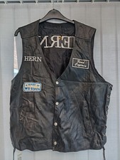 Men’s Black Leather Biker Vest Side Lace Adjustable - Road Captain Patches - L