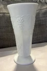 Vintage Milk Glass 7.75" 8 Panel Footed Vase Grape Vine Pattern