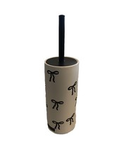New Rachel Zoe White Black Bow Coquette Ceramic Toilet Replaceable Toilet Brush