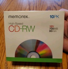 CD High Speed Memorex 10Pack Music CD-RW Discs 12X 700Mb 80min Blank NEW W/cases