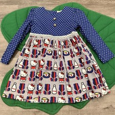 Misha Lulu for Hello Kitty Toddler 2-4 Long Puff Sleeve Milk Tea Printed Dress
