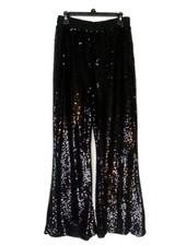 Black Sequin Wide Leg Pants with Elastic Waist Women's