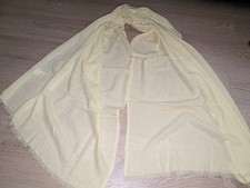 UNIQLO Écharpe Femme 100% cachemire beige maille uni à franges 60x95