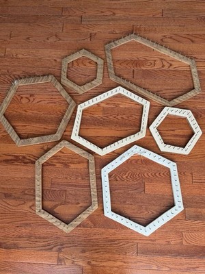 7 Handmade Hexagon Wooden Lap Looms Different Size Vintage Weave Craft Knit Lot