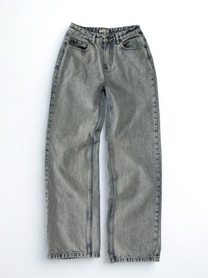 LILOU Acid Wash Relaxed Fit Straight Jeans Light Blue Gray Women's Denim
