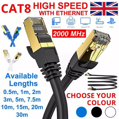 Ethernet Kabel RJ45 Cat8 40GBPS Netzwerk Gold Superschnell LAN Leitung SSTP Patch SET