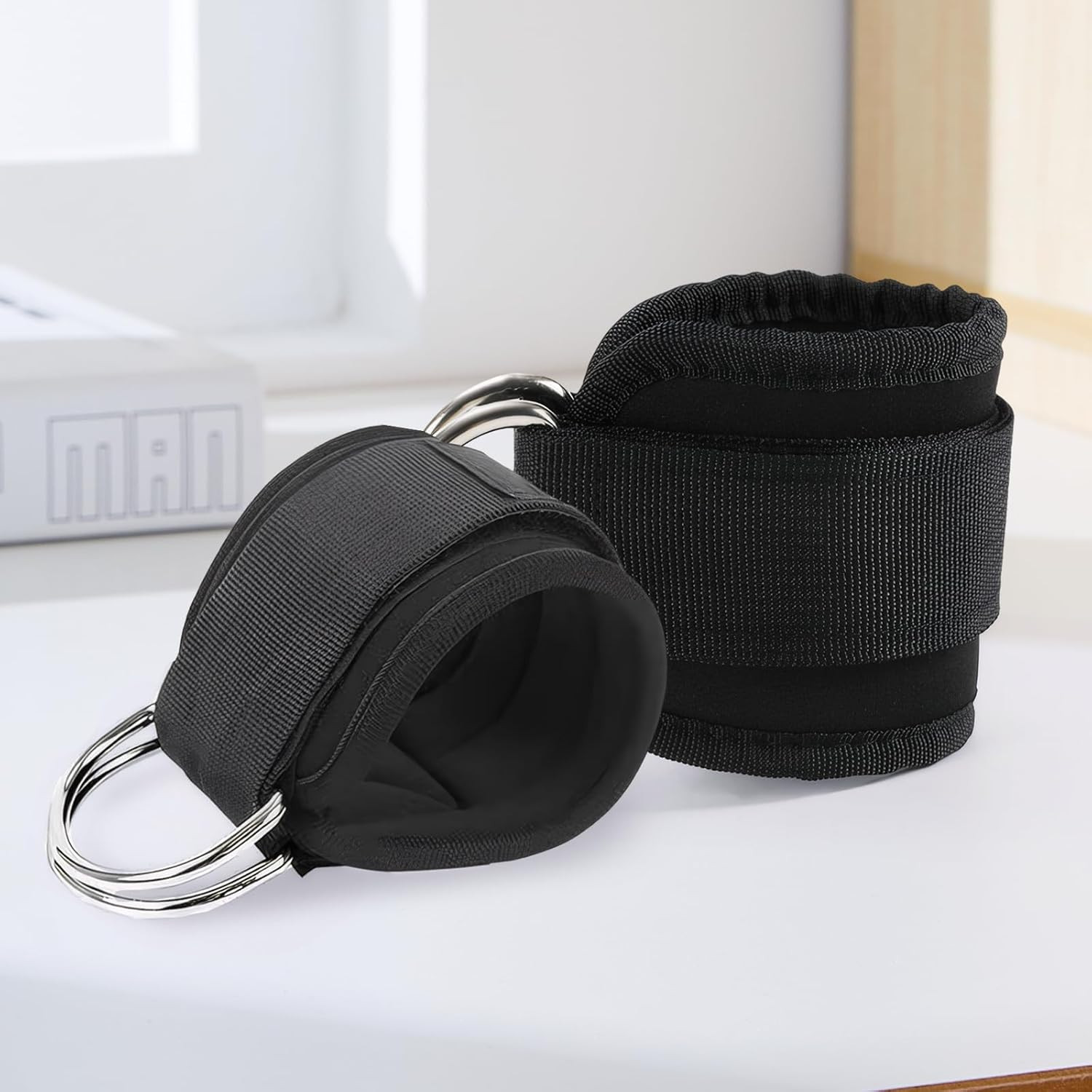 2 PCS Weightlifting Straps with D Ring,Adjustable Wrist Cuffs Gym,Padded Wrist C