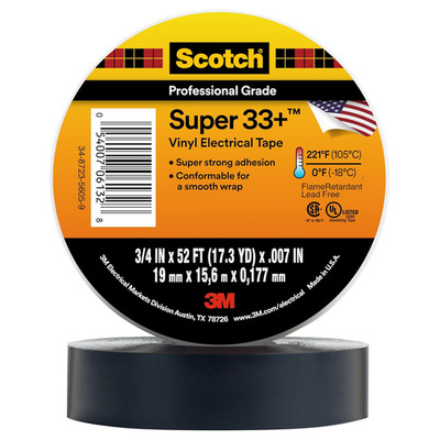 3M Scotch Super 33+ Electrical Tape - 3/4 in X 52 Ft, Premium Grade All-Weather