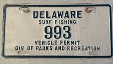 Vintage Delaware 1980 Surf Fishing Permit License Plate #993 Used See Pics