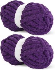 Hombys Dark Purple Chunky Chenille Yarn for Crocheting 2 Pack,
