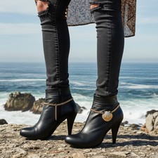 Women 2PCS Gold Metal Boot Chain Bracelet Anklet Shoe Seashell Handmade Jewelry