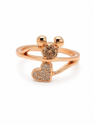 14K Rose Gold Disney Mickey Mouse Heart Ring Champagne Stone Diamond Accents