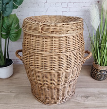 Wicker Laundry Clothes Basket Woven Rattan 57cm Tall With Lid Alibaba Vintage
