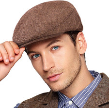 Herringbone Flat Ivy Newsboy Cap for Men 1920S Wool Blend Tweed Cabbie Hat