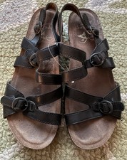 DANSKO Strappy Sandals Leather Open Toe Buckle Slingback Black, Size 38 - EUC!