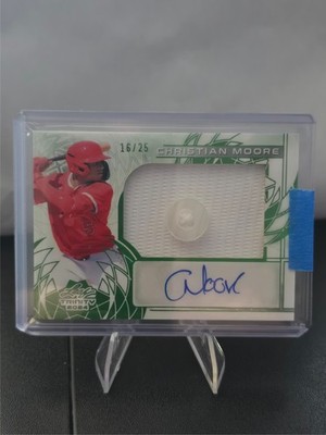 2024 LEAF TRINITY CHRISTIAN MOORE BUTTON ROOKIE AUTO AUTOGRAPH LOGO PATCH 16/25