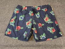 Club Room Swim Trunks Mens 2XL Blue Hawaiian Floral Quick Dry Beach Summer