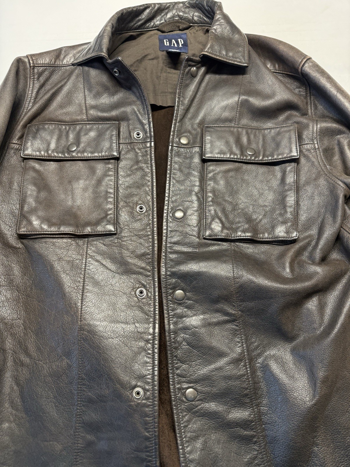 GAP Jacket Mens Medium Brown Leather Button Up Sh… - image 6