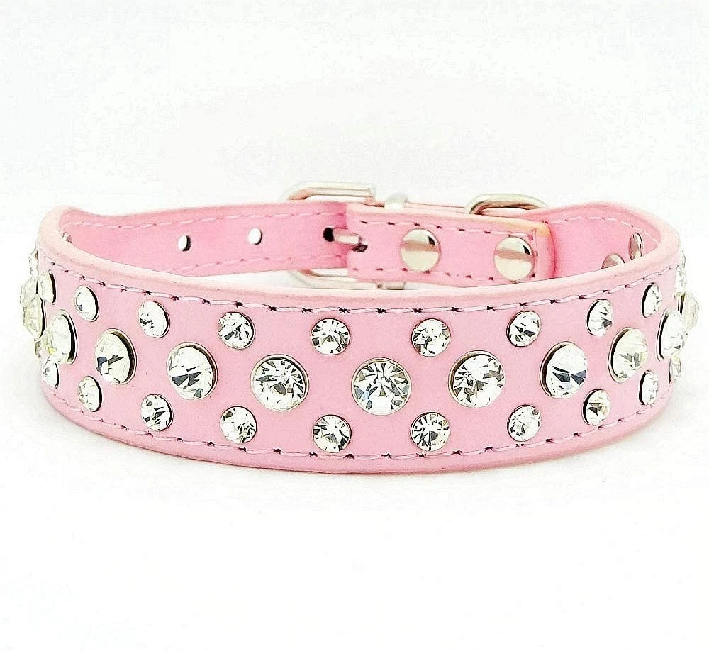 Pink Bling Rhinestone Dog Collar Stylish Adjustable Pu Leather Pet Accessory