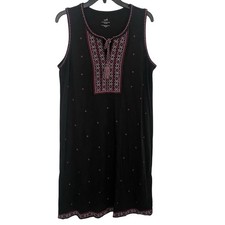 J.Jill Womens Medium Embroidered Sleeveless Knit Sun Dress Tassel Boho Festival